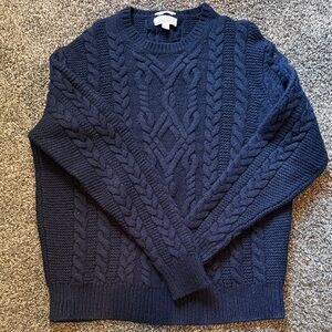 Shetland Wool navy cable knit crewneck sweater